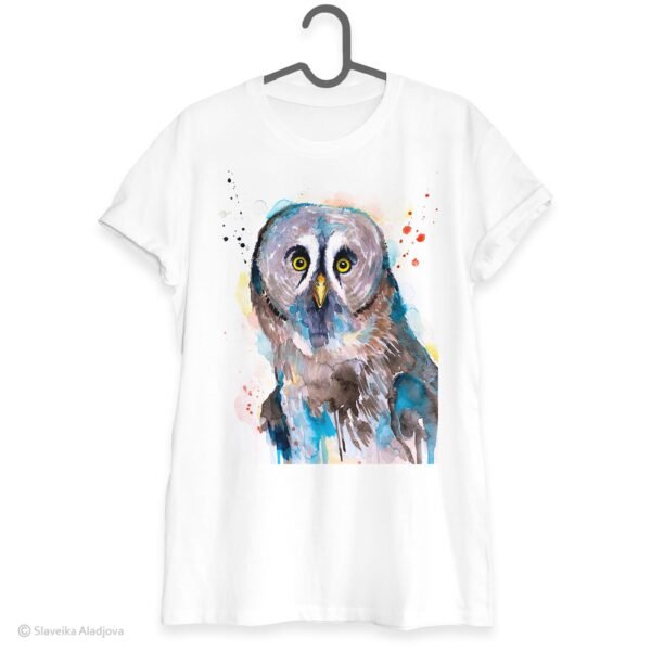 Great grey owl art T-shirt