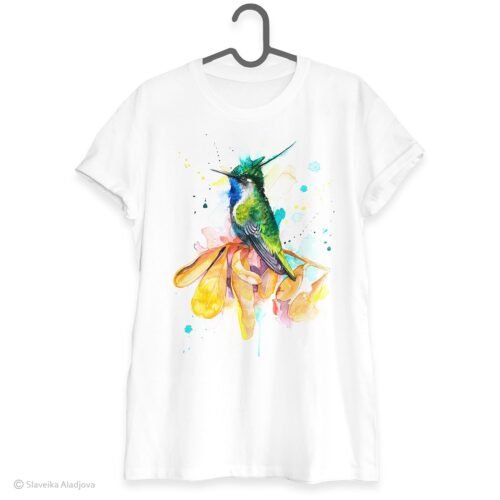 Green-crowned plover-crest hummingbird art T-shirt