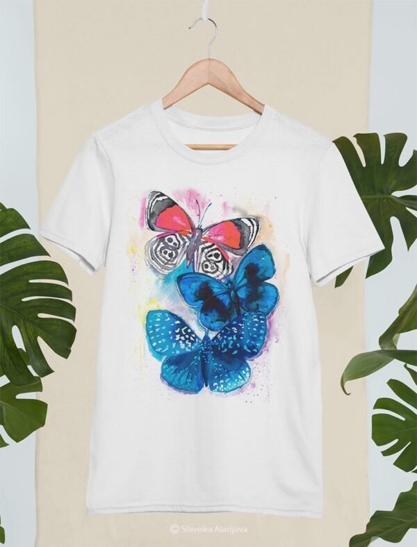 Blue and Red Butterfly art T-shirt
