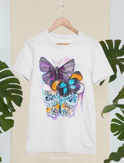 Blue and Purple Butterfly art T-shirt