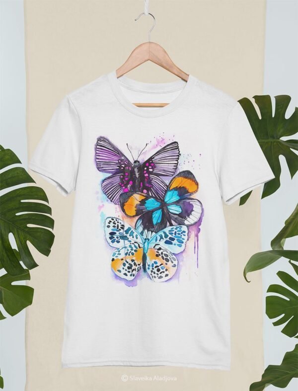 Blue and Purple Butterfly art T-shirt