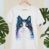 Black and white cat art T-shirt