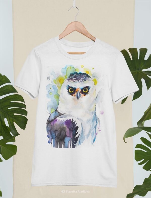Black-and-white hawk-eagle art T-shirt