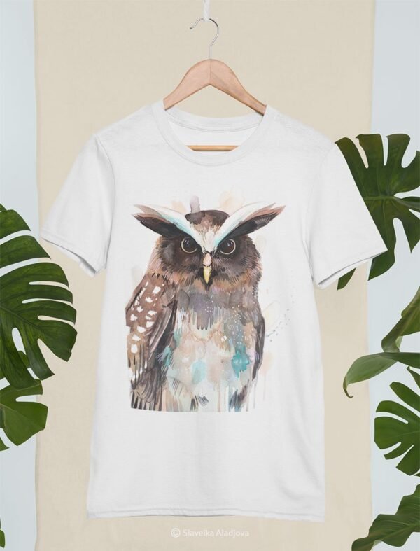 Crested owl art T-shirt