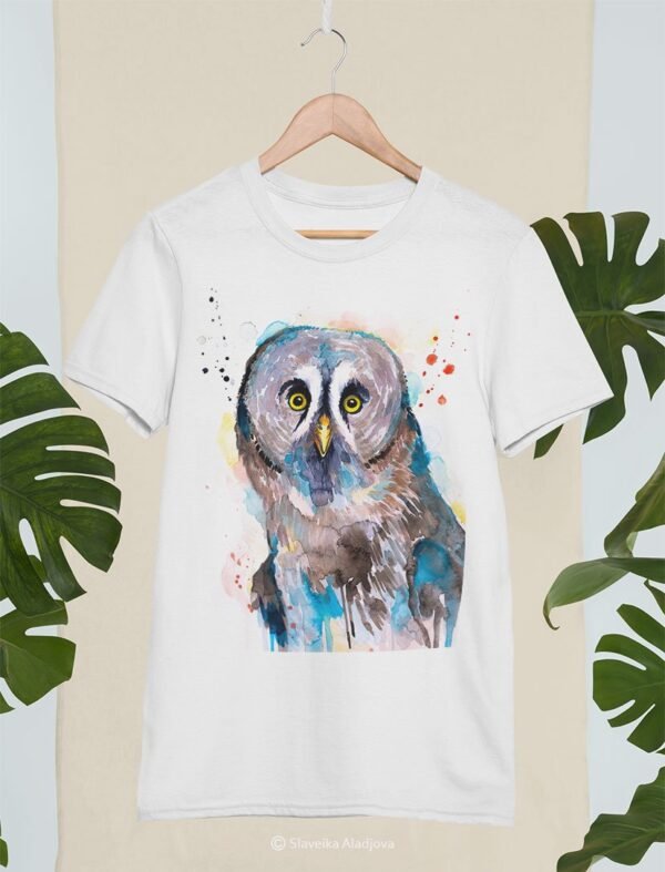 Great grey owl art T-shirt