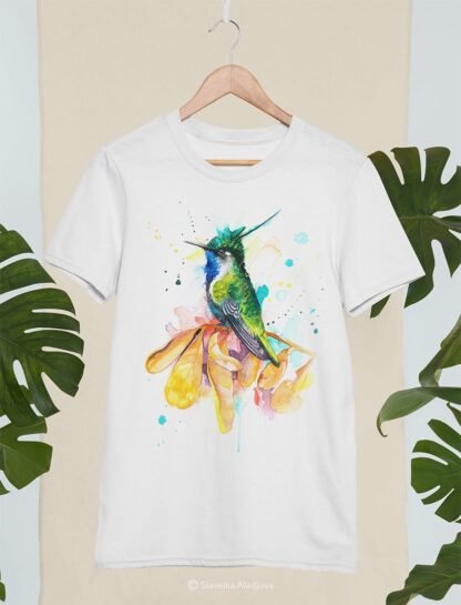 Green-crowned plover-crest hummingbird art T-shirt