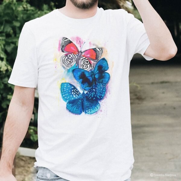 Blue and Red Butterfly art T-shirt
