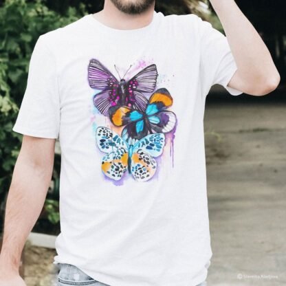 Blue and Purple Butterfly art T-shirt