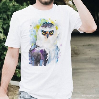 Black-and-white hawk-eagle art T-shirt