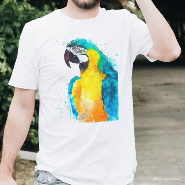 Blue and yellow macaw art T-shirt