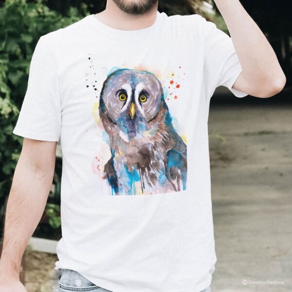 Great grey owl art T-shirt
