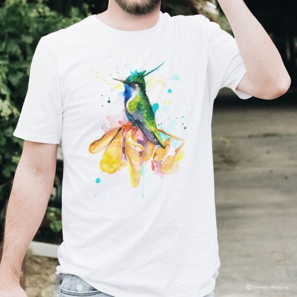 Green-crowned plover-crest hummingbird art T-shirt