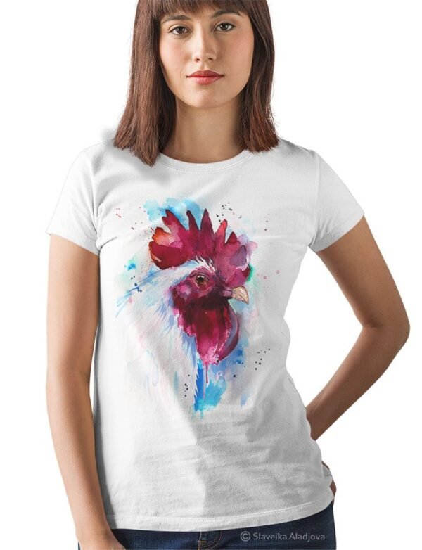 White Rooster art T-shirt