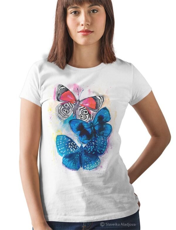 Blue and Red Butterfly art T-shirt