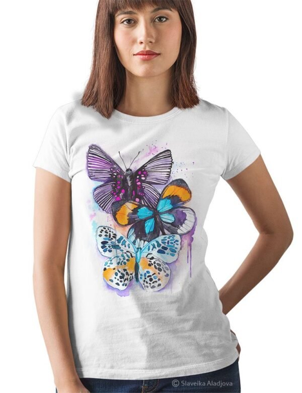 Blue and Purple Butterfly art T-shirt