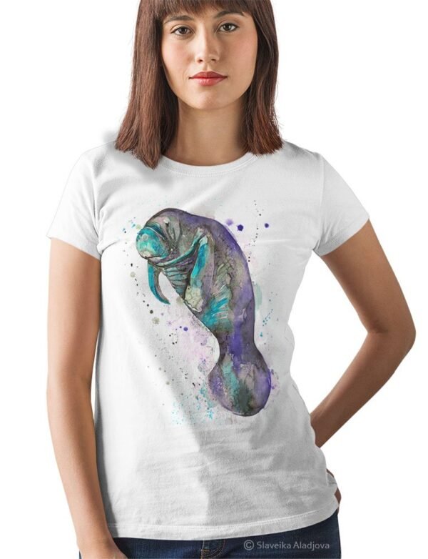 Blue manatee art T-shirt