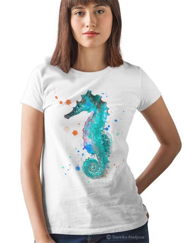 Blue Seahorse art T-shirt