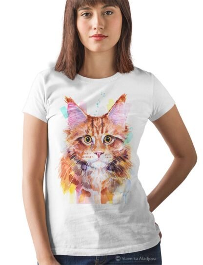 Maine Coon Cat Red Tabby art T-shirt