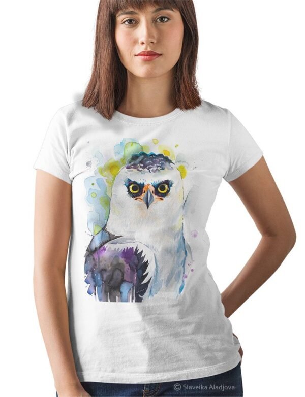 Black-and-white hawk-eagle art T-shirt