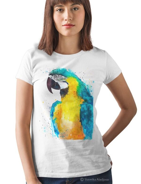 Blue and yellow macaw art T-shirt