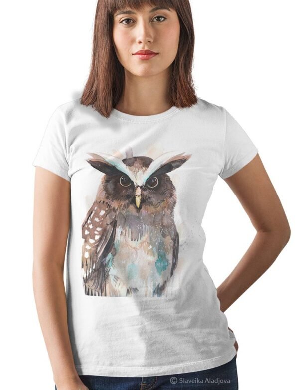 Crested owl art T-shirt