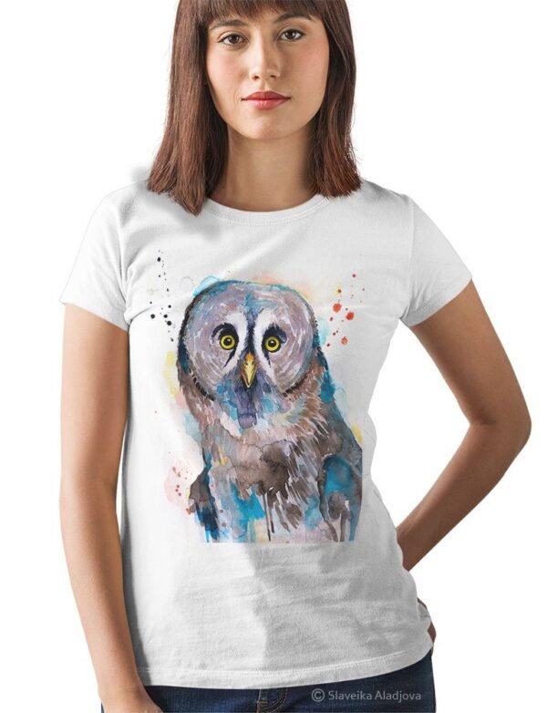 Great grey owl art T-shirt
