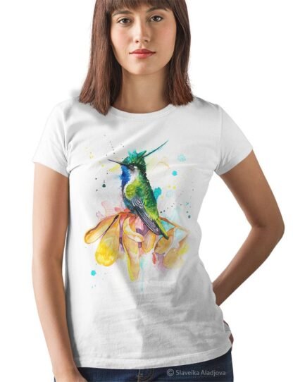 Green-crowned plover-crest hummingbird art T-shirt