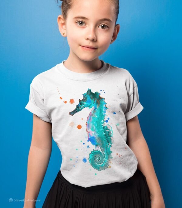 Blue Seahorse art T-shirt