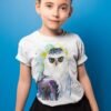 Black-and-white hawk-eagle art T-shirt