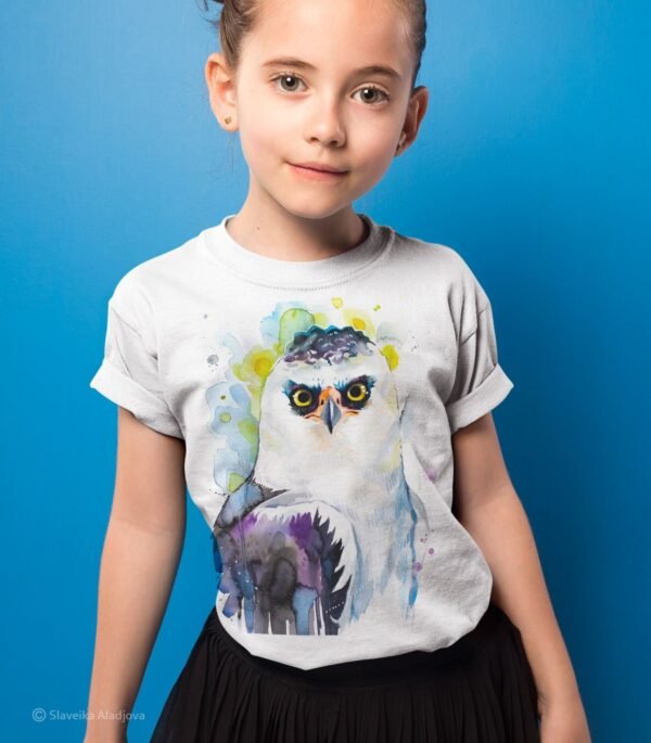 Black-and-white hawk-eagle art T-shirt