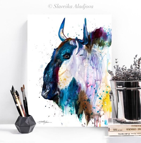 Wildebeest Gnu watercolor 2 Wildebeest Gnu