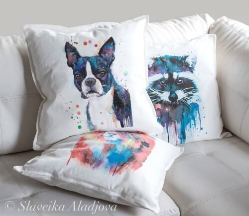 Boston Terrier art pillow cover