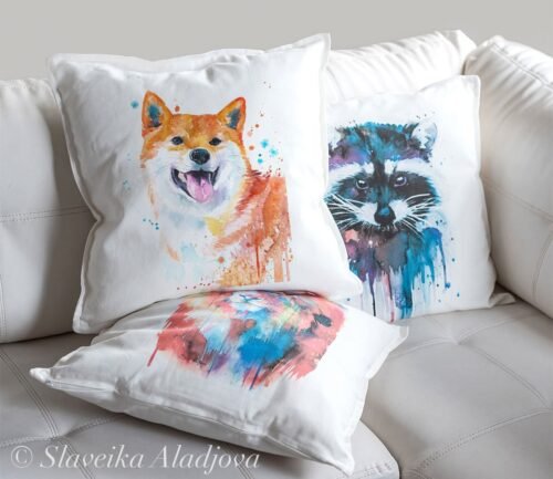 Red Shiba Inu art pillow cover