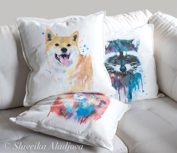 Cream Shiba Inu art pillow cover