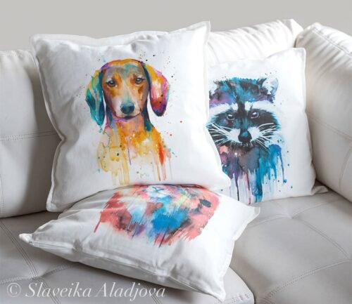 Red Dachshund art pillow cover