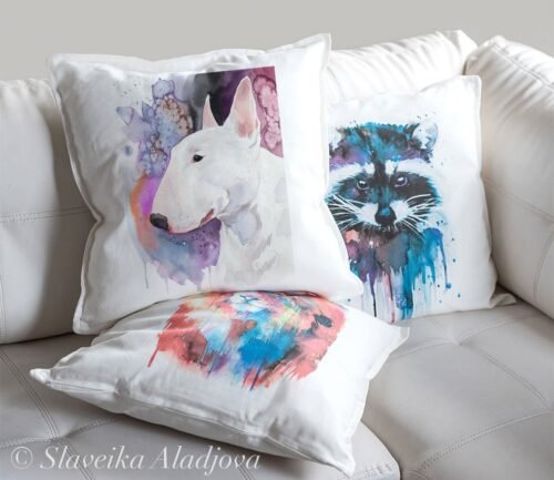 Bull Terrier art pillow cover