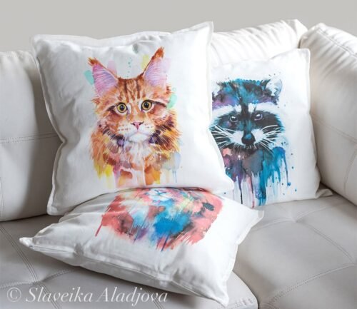 Maine Coon Cat Red Tabby art pillow cover