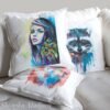 Girl with peacock earrings pillow cover Girl with peacock earrings pillow cover
