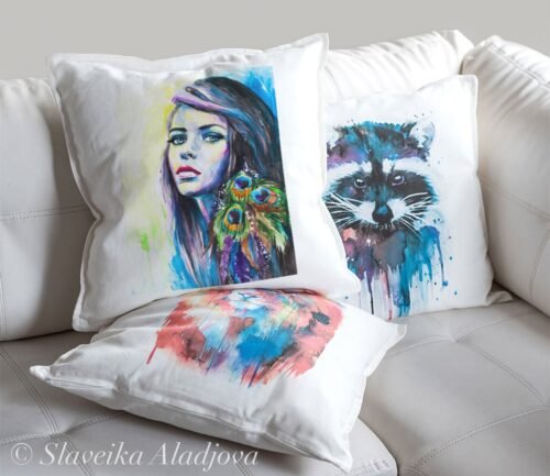 Girl with peacock earrings pillow cover