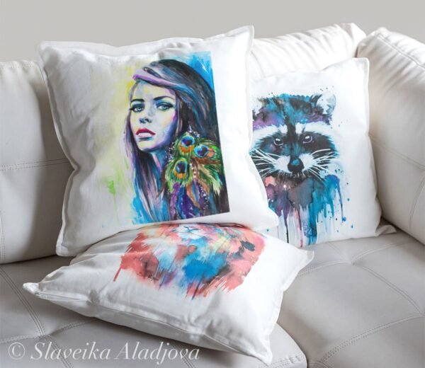 Girl with peacock earrings pillow cover Girl with peacock earrings pillow cover