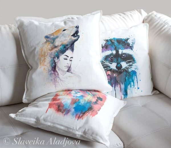 Wolf girl art pillow cover