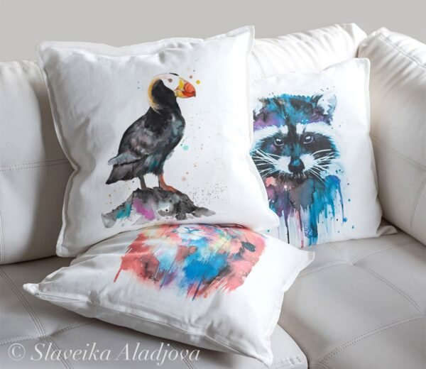 Tufted puffin art Pillow cover