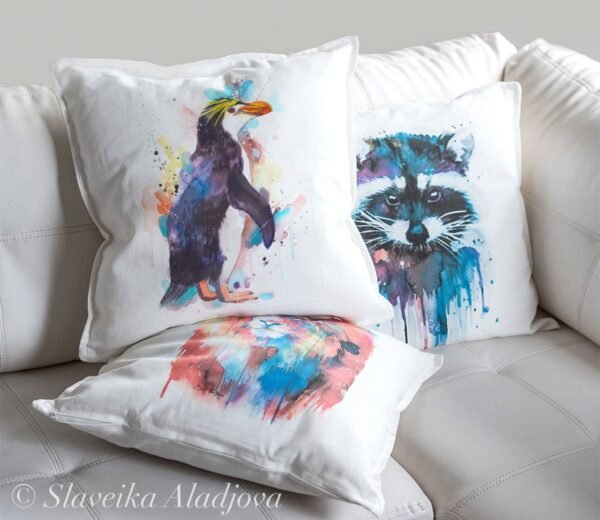 Royal penguin art Pillow cover