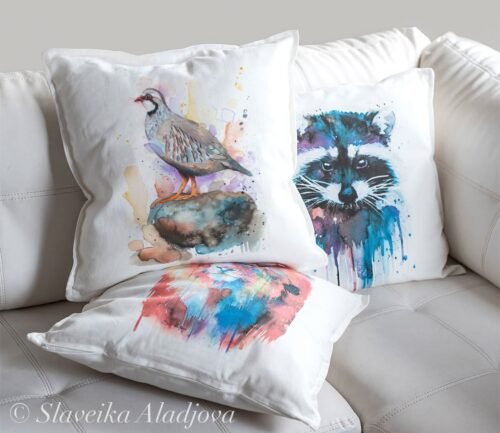 Red-legged partridge art Pillow cover