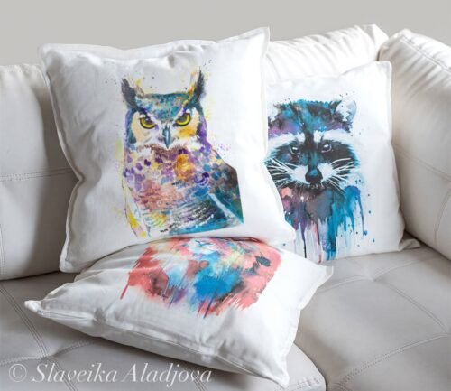 Horned Owl art Pillow cover