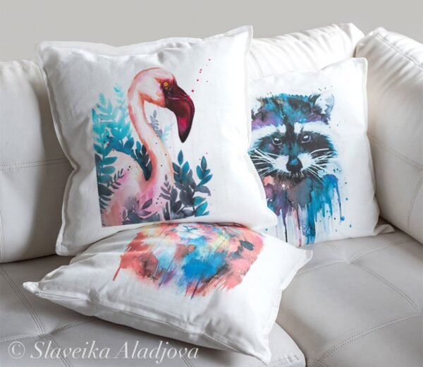 Lesser flamingo art Pillow cover