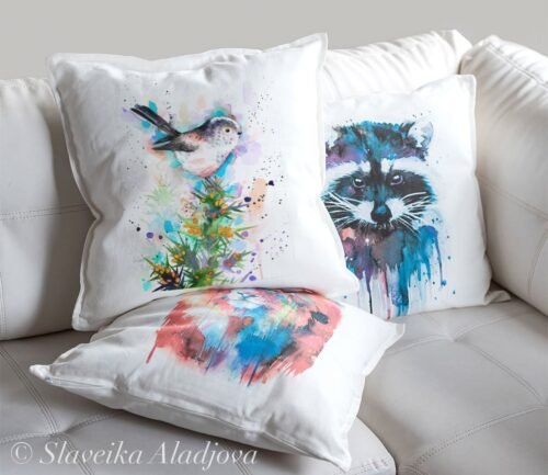 Long-tailed tit art Pillow cover