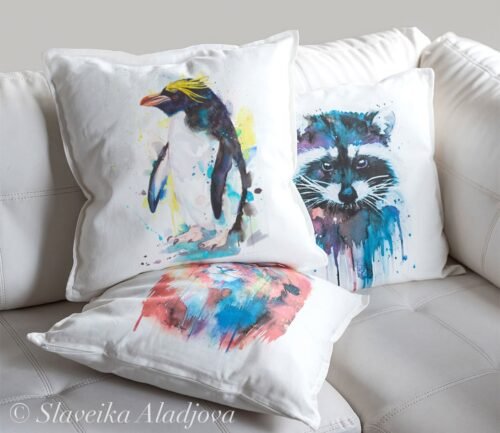 Macaroni penguin art Pillow cover