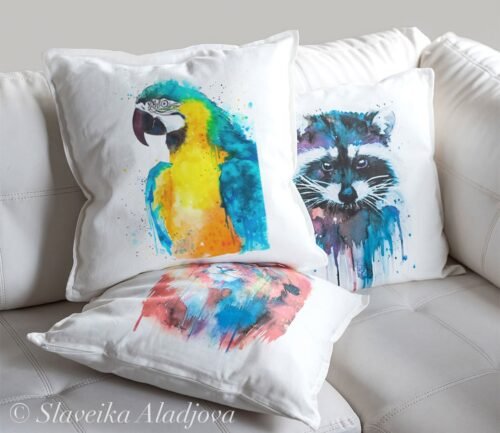 Blue and yellow macaw art Pillow cover