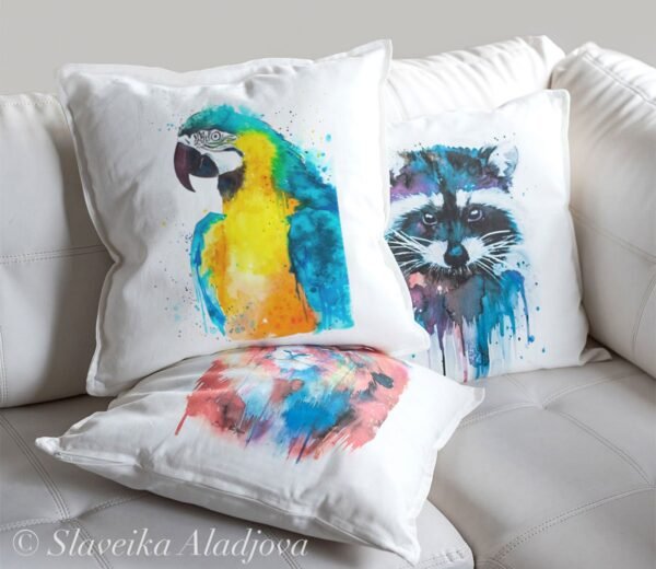 Blue and yellow macaw art Pillow cover Blue and yellow macaw art Pillow cover